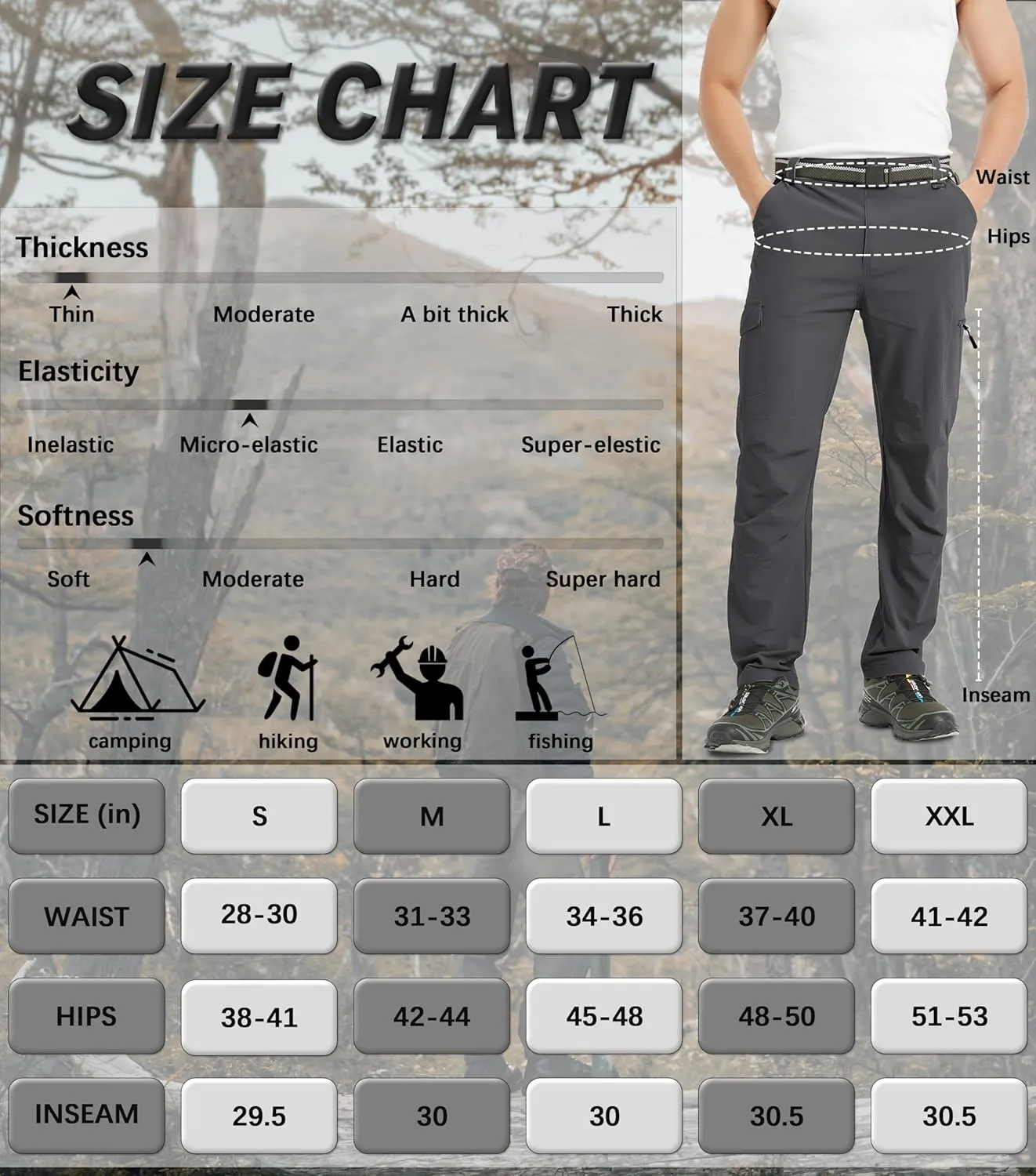 Men's Cargo Hiking Pants Lightweight Water Resistant Quick Dry Outdoor Fishing Travel Climbing Work Pants