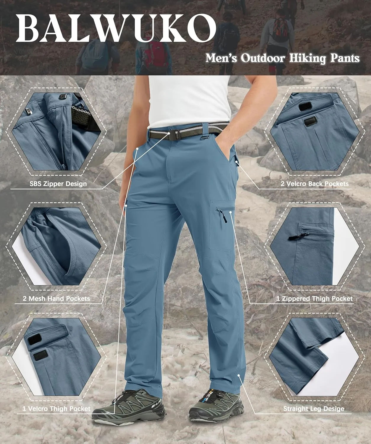 Men's Cargo Hiking Pants Lightweight Water Resistant Quick Dry Outdoor Fishing Travel Climbing Work Pants