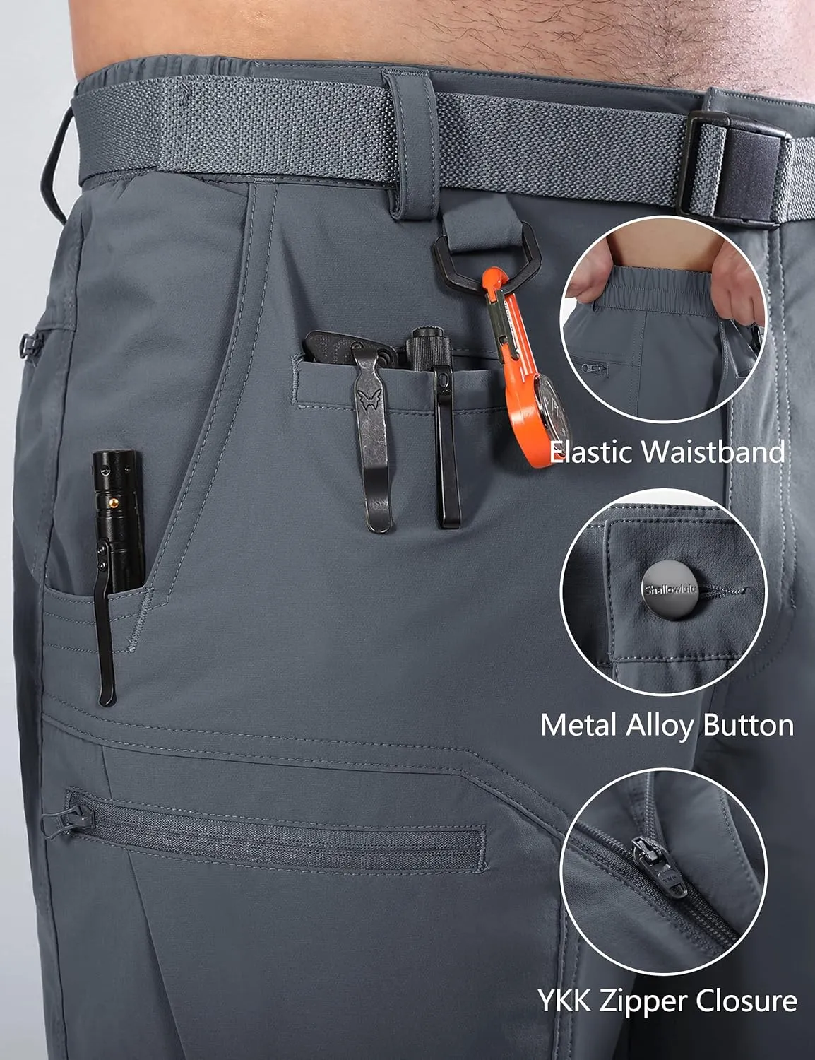 Mens Cargo Hiking Shorts Water Resistant Quick Dry Lightweight Breathable Tactical Shorts with Nylon Belt