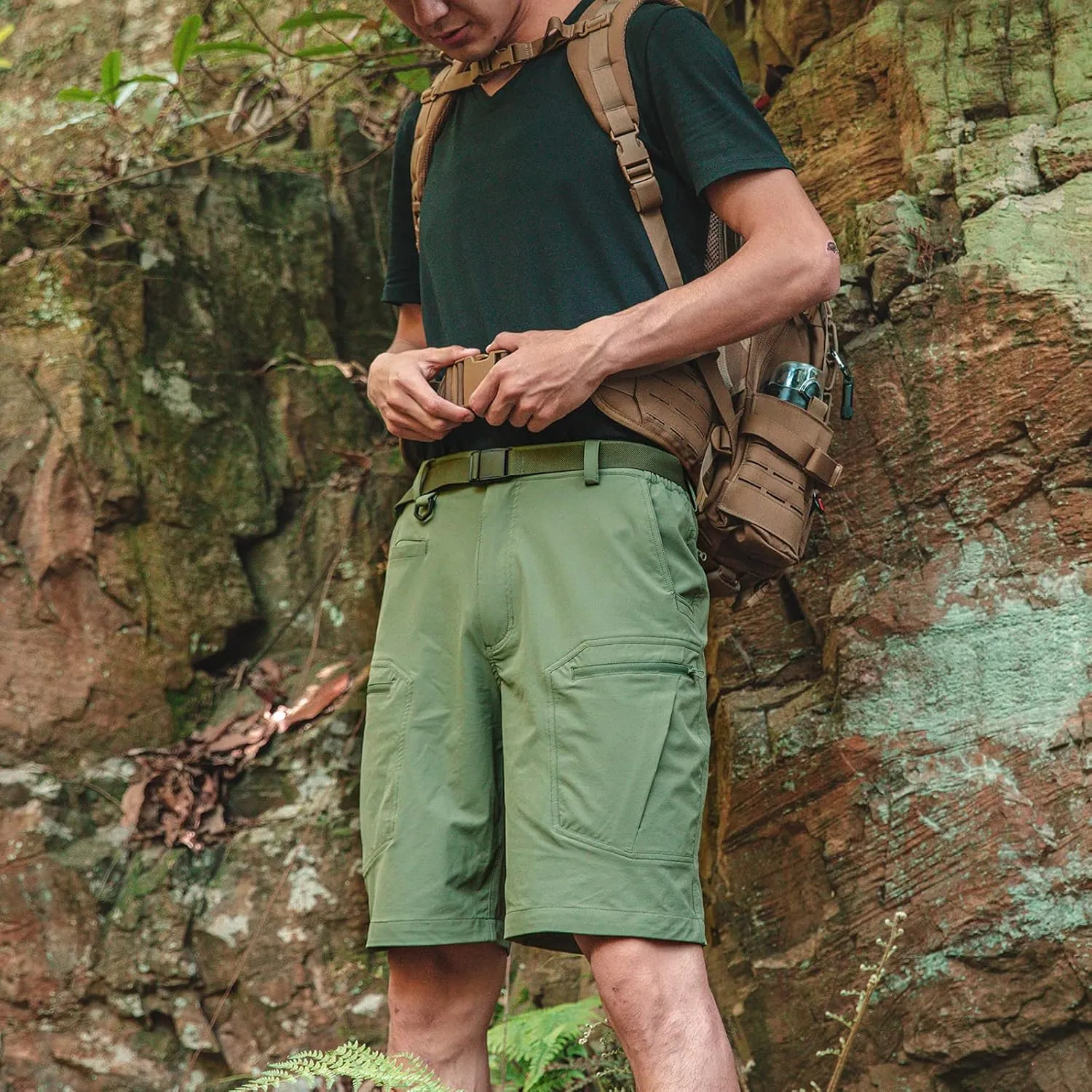 Mens Cargo Hiking Shorts Water Resistant Quick Dry Lightweight Breathable Tactical Shorts with Nylon Belt