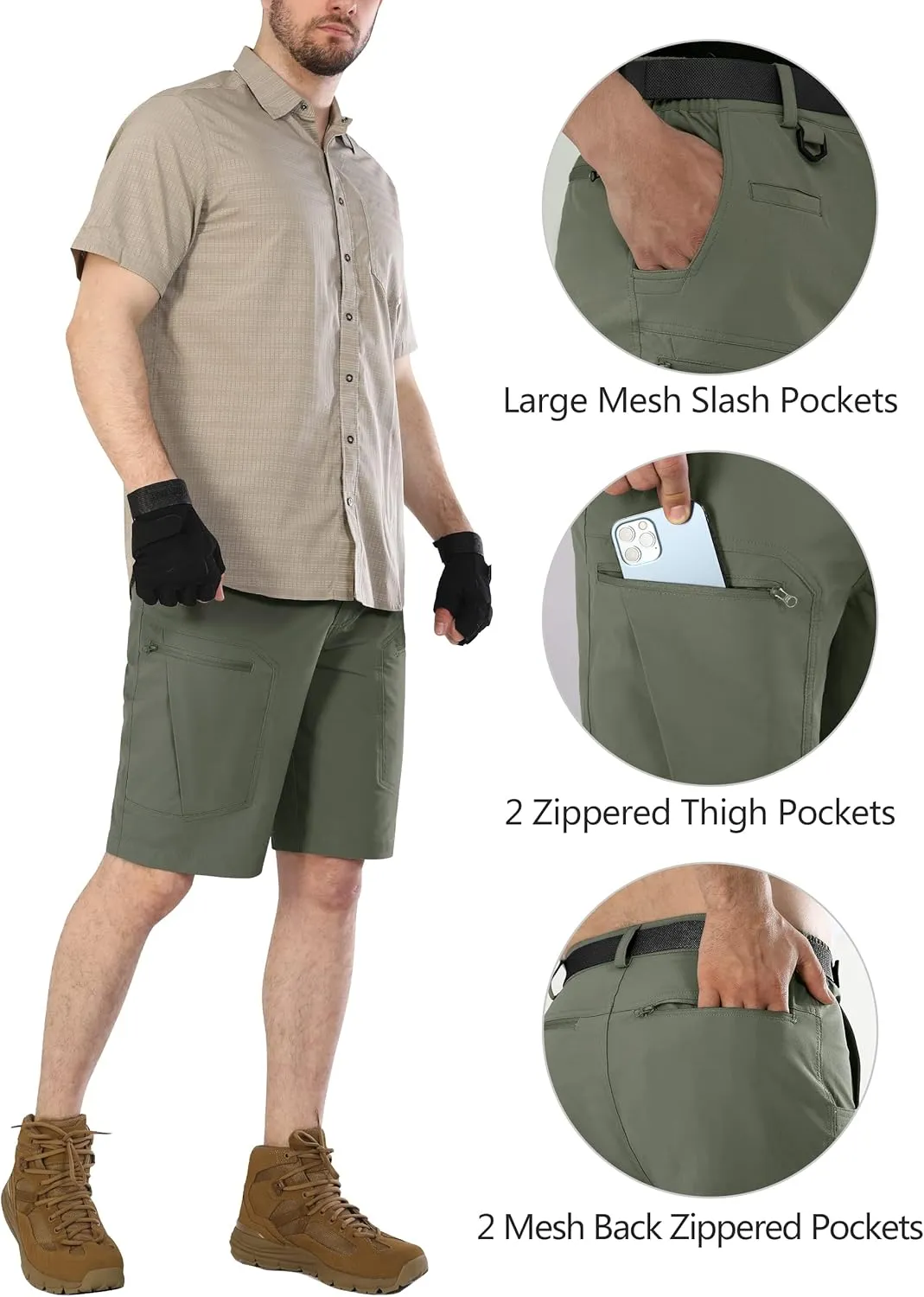 Mens Cargo Hiking Shorts Water Resistant Quick Dry Lightweight Breathable Tactical Shorts with Nylon Belt