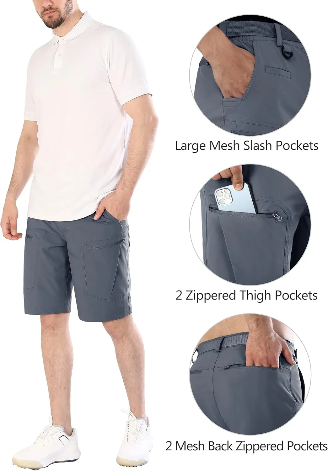 Mens Cargo Hiking Shorts Water Resistant Quick Dry Lightweight Breathable Tactical Shorts with Nylon Belt