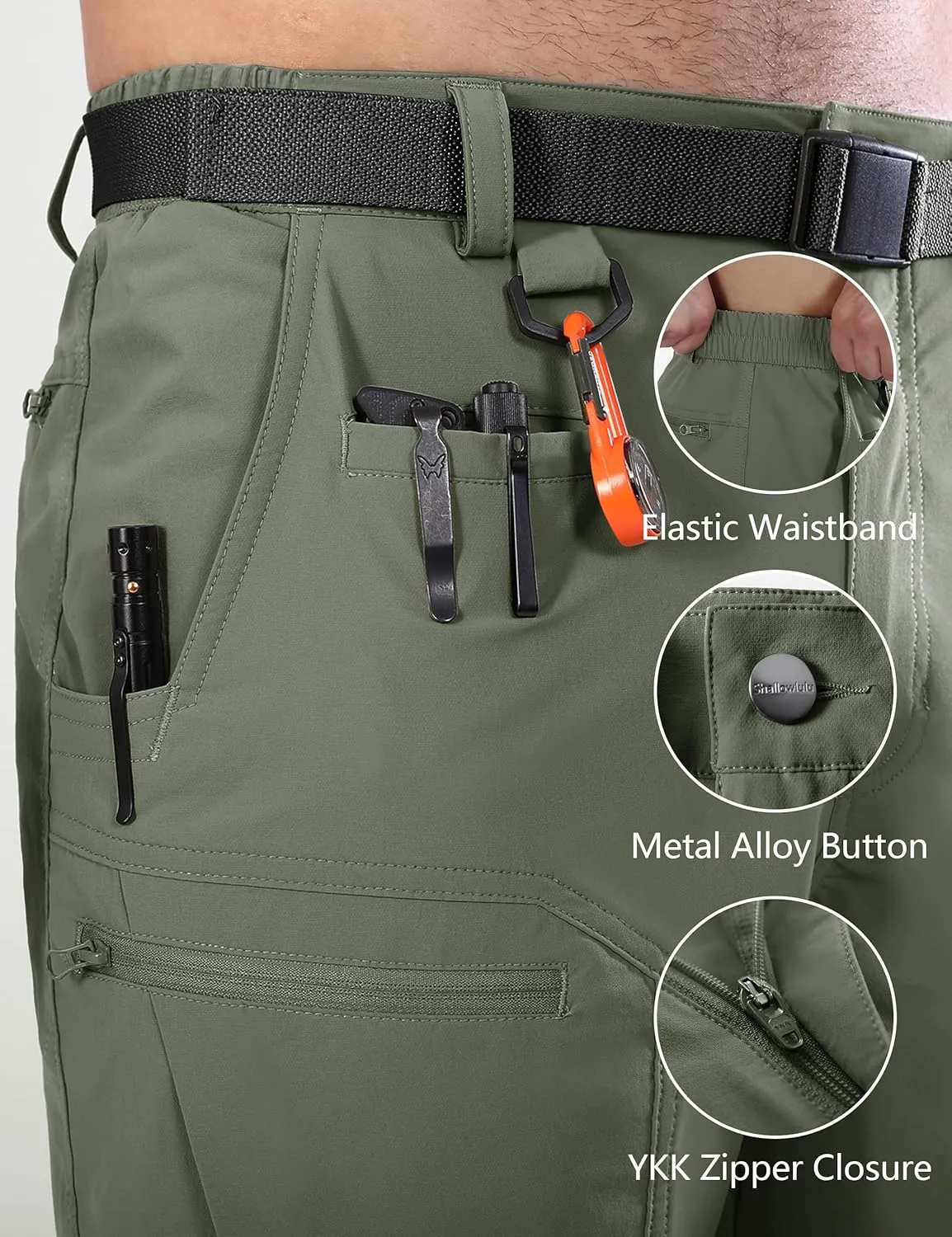 Mens Cargo Hiking Shorts Water Resistant Quick Dry Lightweight Breathable Tactical Shorts with Nylon Belt