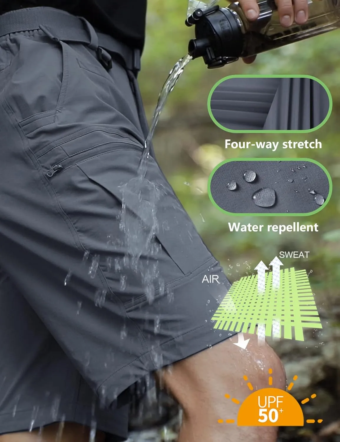 Mens Cargo Hiking Shorts Water Resistant Quick Dry Lightweight Breathable Tactical Shorts with Nylon Belt