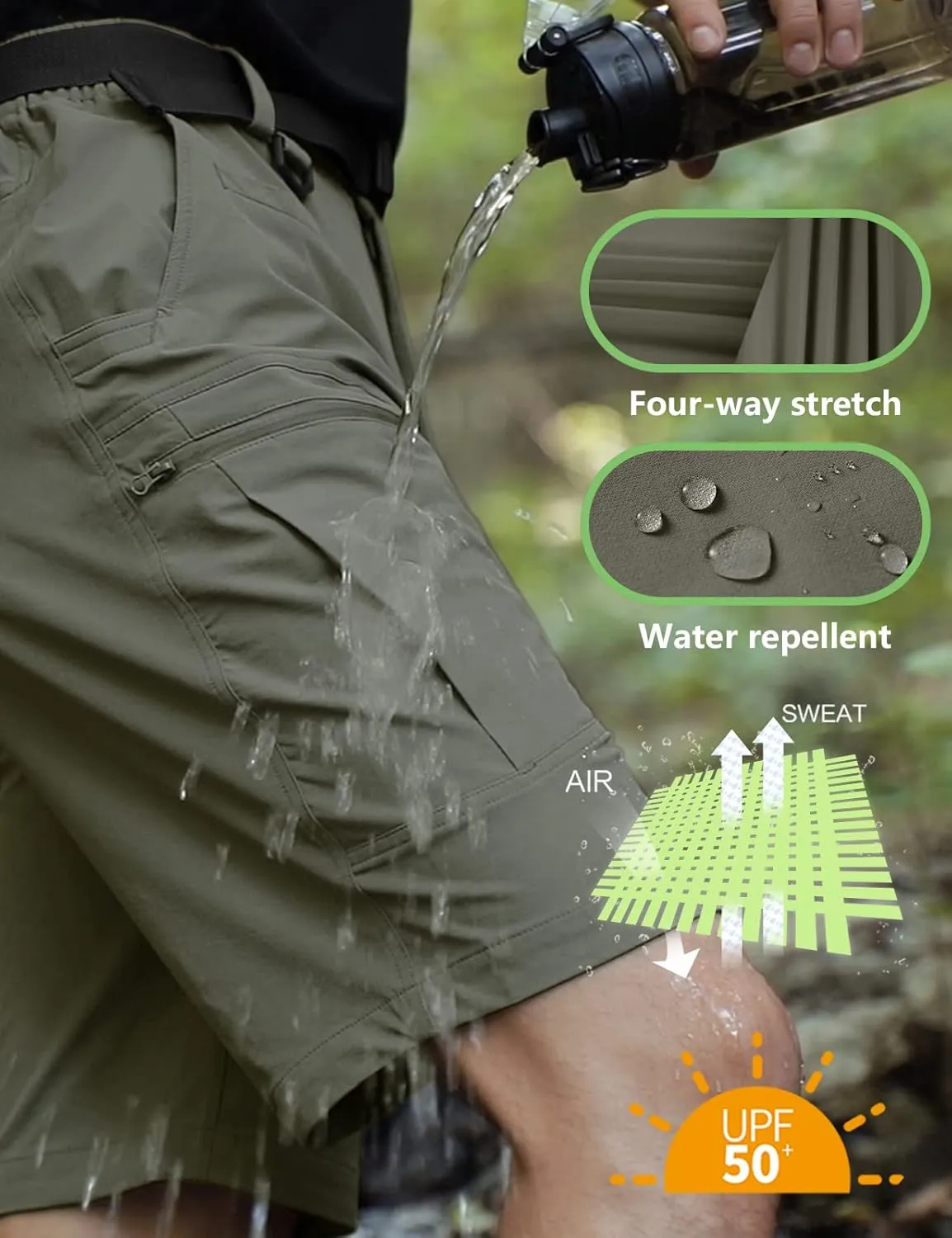 Mens Cargo Hiking Shorts Water Resistant Quick Dry Lightweight Breathable Tactical Shorts with Nylon Belt
