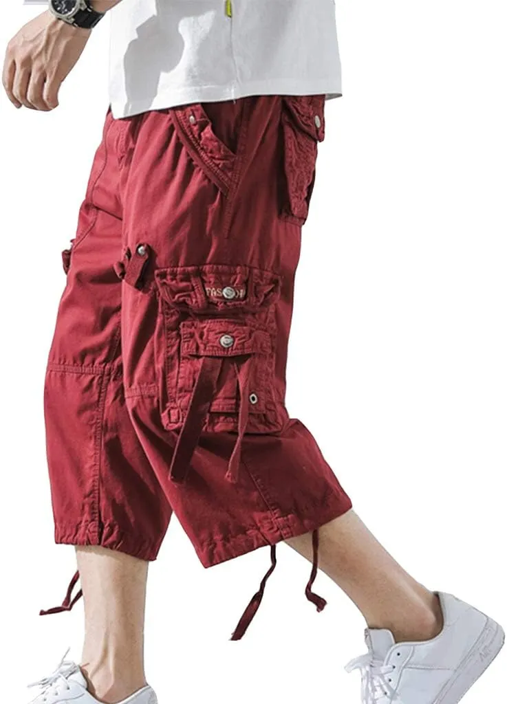 Men’s Cargo Shorts 3/4 Relaxed Fit Below Knee Capri Cargo Pants Cotton