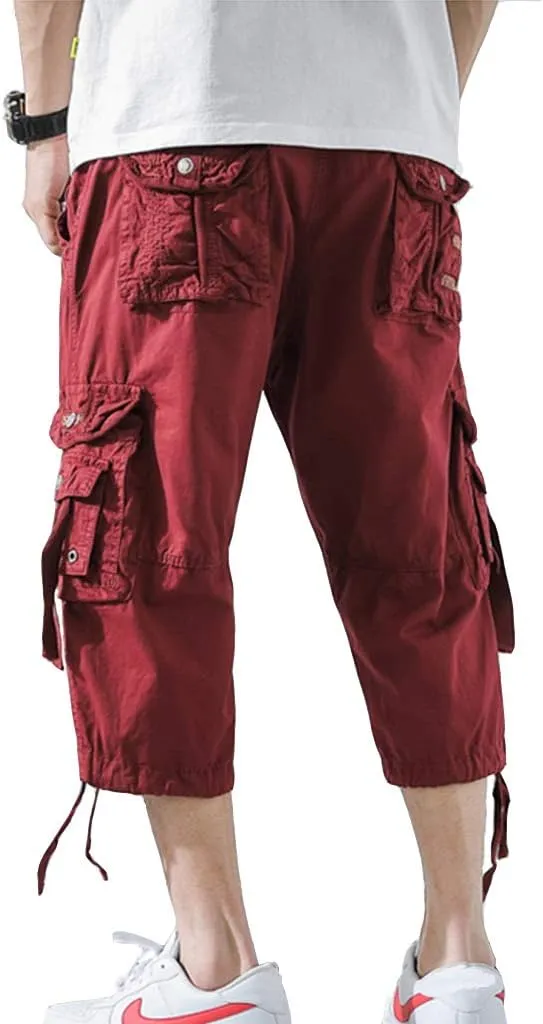 Men’s Cargo Shorts 3/4 Relaxed Fit Below Knee Capri Cargo Pants Cotton