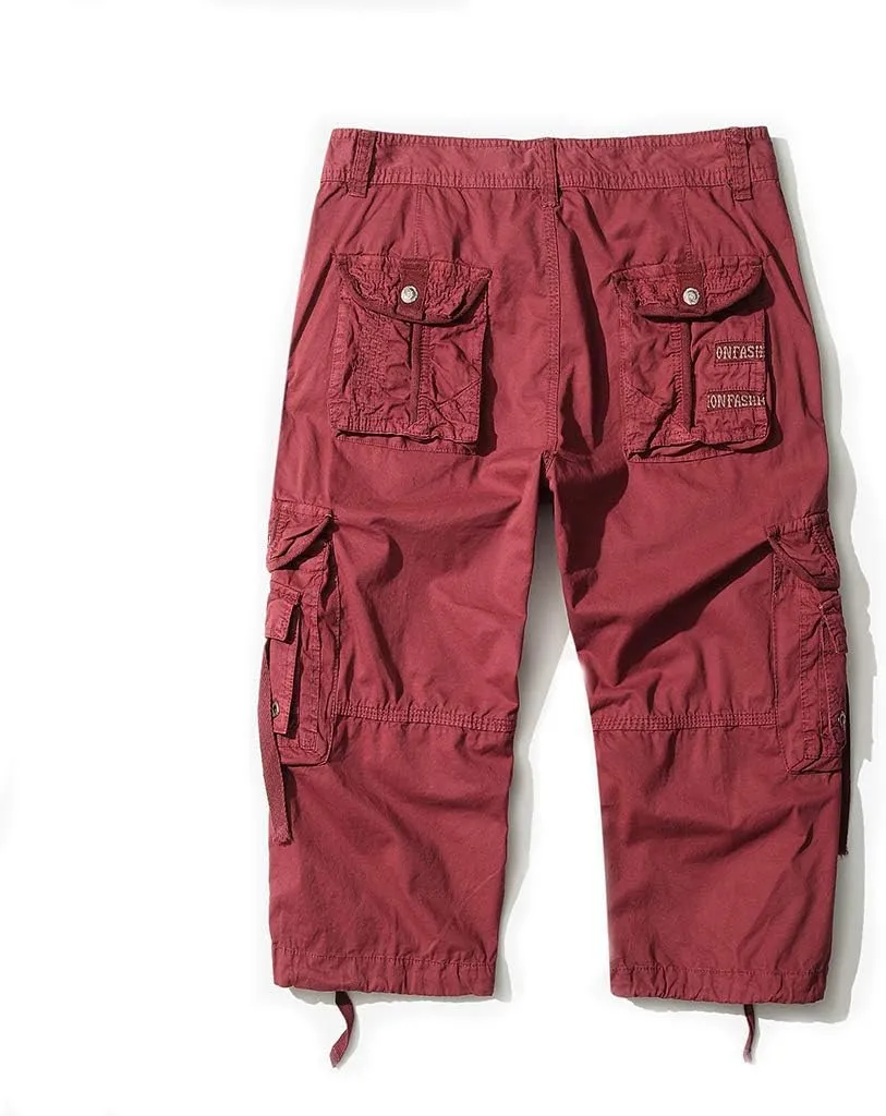 Men’s Cargo Shorts 3/4 Relaxed Fit Below Knee Capri Cargo Pants Cotton