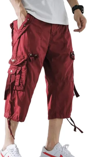 Men’s Cargo Shorts 3/4 Relaxed Fit Below Knee Capri Cargo Pants Cotton