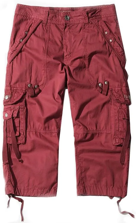Men’s Cargo Shorts 3/4 Relaxed Fit Below Knee Capri Cargo Pants Cotton