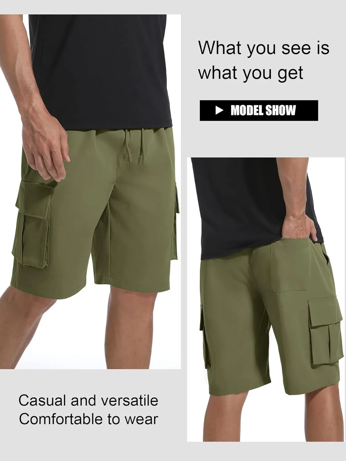 Mens Cargo Shorts Lightweight Stretch Hiking Shorts Casual Shorts Elastic Waistband 5 Pockets Work Shorts