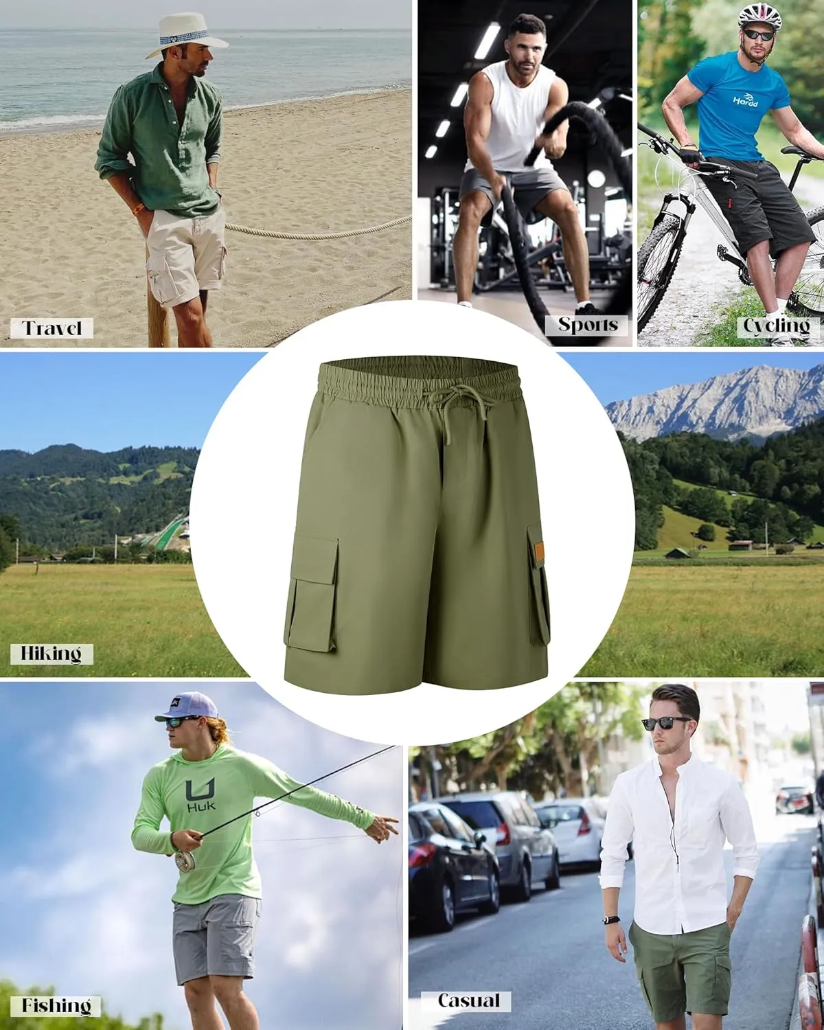 Mens Cargo Shorts Lightweight Stretch Hiking Shorts Casual Shorts Elastic Waistband 5 Pockets Work Shorts