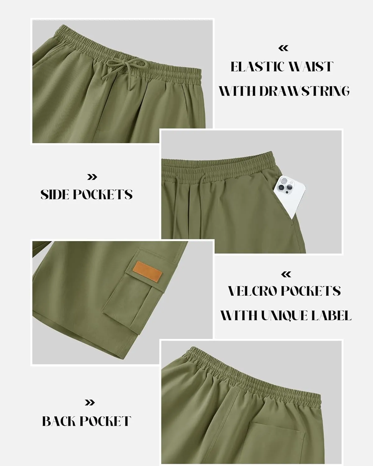 Mens Cargo Shorts Lightweight Stretch Hiking Shorts Casual Shorts Elastic Waistband 5 Pockets Work Shorts