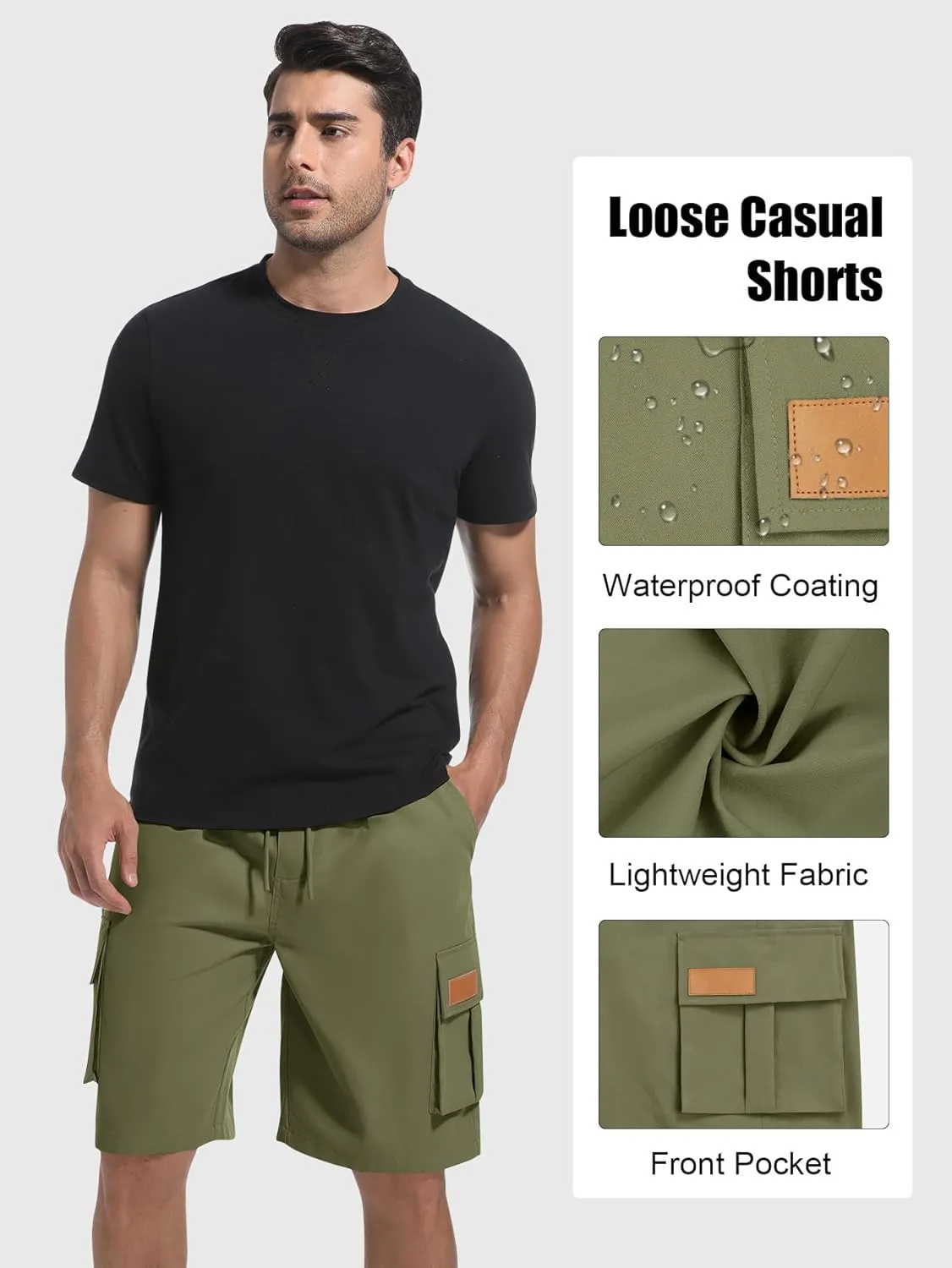 Mens Cargo Shorts Lightweight Stretch Hiking Shorts Casual Shorts Elastic Waistband 5 Pockets Work Shorts