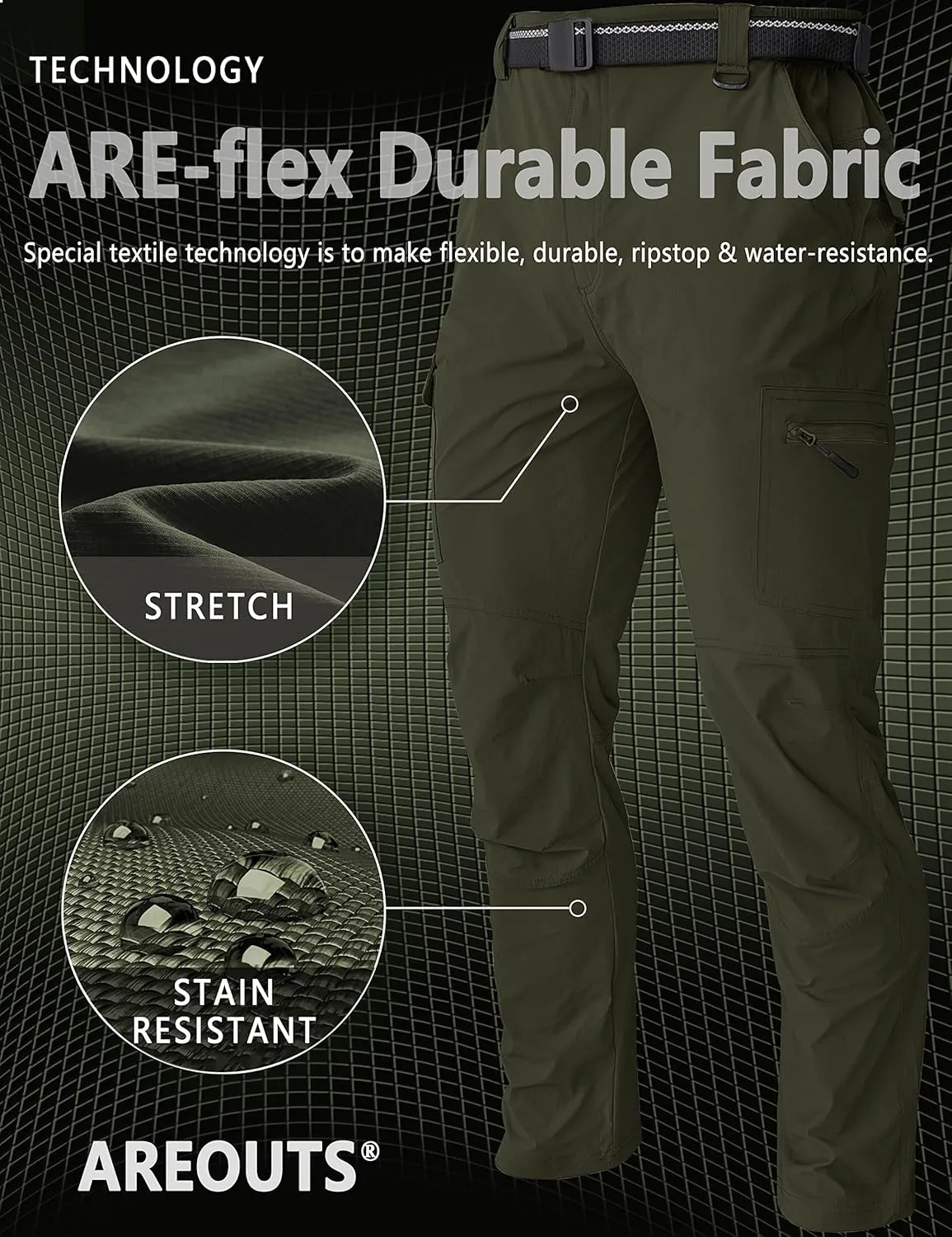 Men's Cargo Work Hiking Pants Lightweight Water Resistant Quick Dry Fishing Travel Camping Outdoor Breathable Multi Pockets