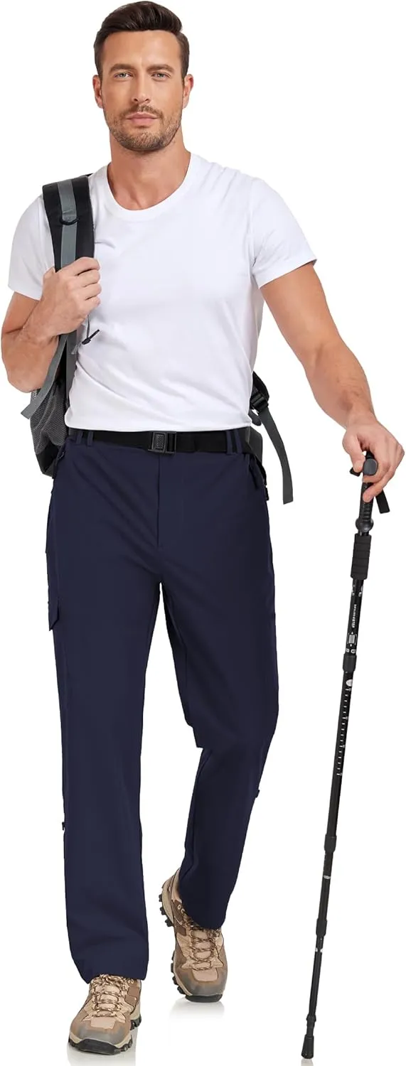 Men's Hiking Cargo Pants Lightweight Tactical Pants Waterproof Travel Work Outdoor Pants with Belt Multi Pockets