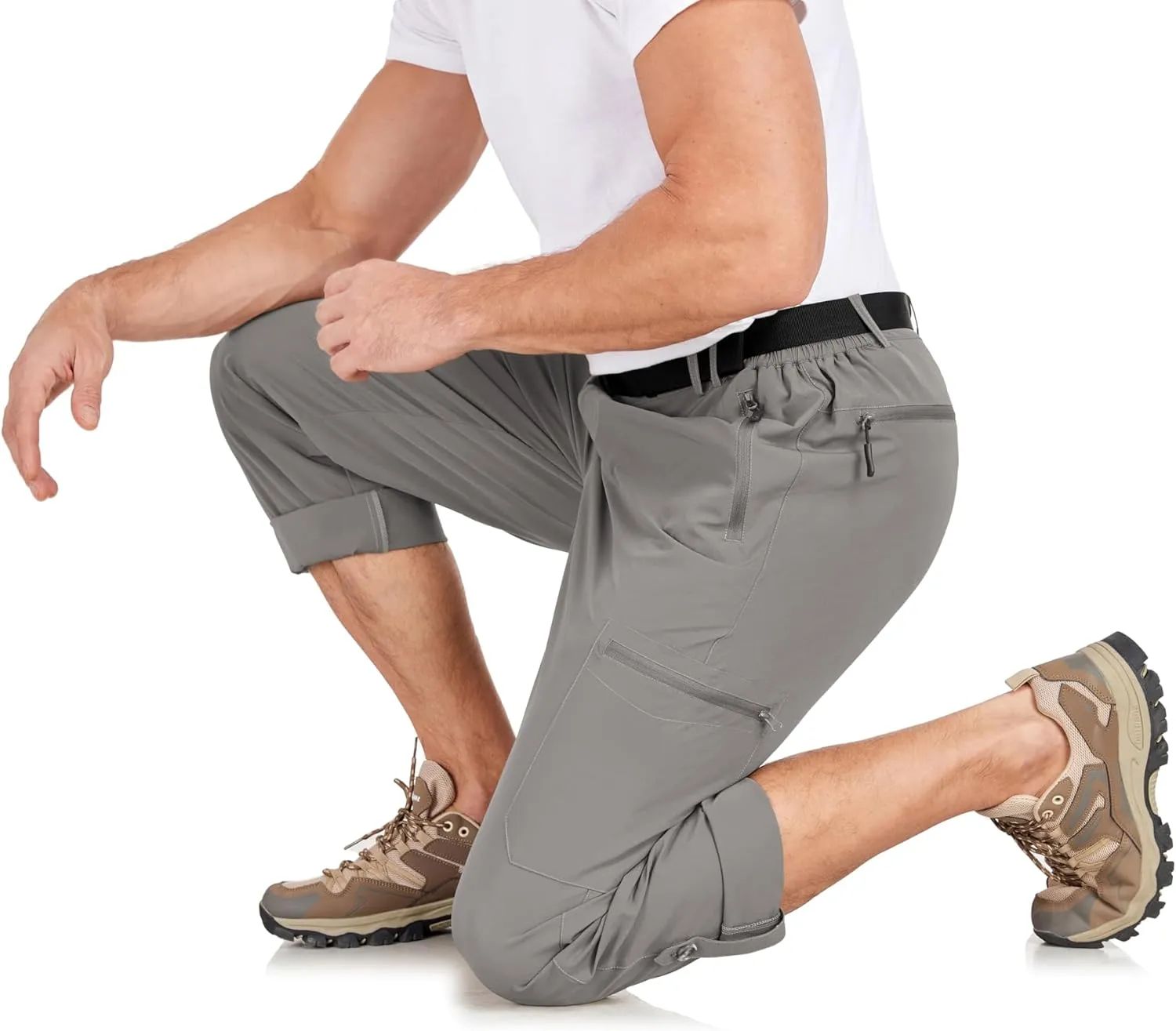 Men's Hiking Cargo Pants Lightweight Tactical Pants Waterproof Travel Work Outdoor Pants with Belt Multi Pockets