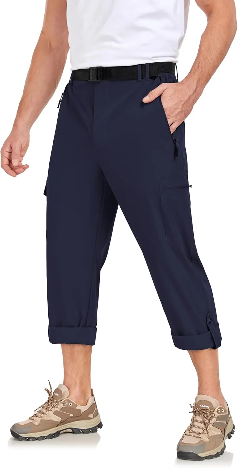Men's Hiking Cargo Pants Lightweight Tactical Pants Waterproof Travel Work Outdoor Pants with Belt Multi Pockets