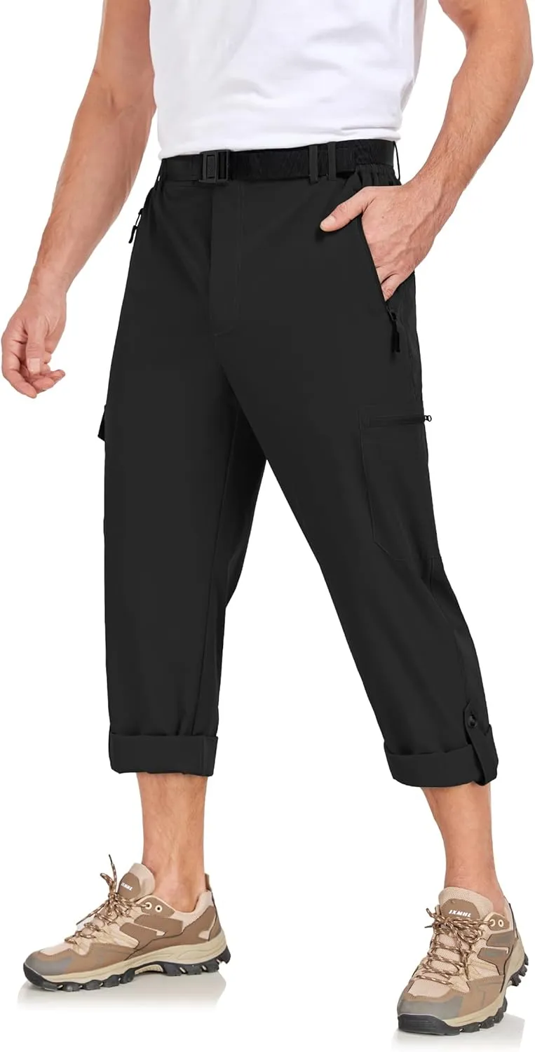Men's Hiking Cargo Pants Lightweight Tactical Pants Waterproof Travel Work Outdoor Pants with Belt Multi Pockets