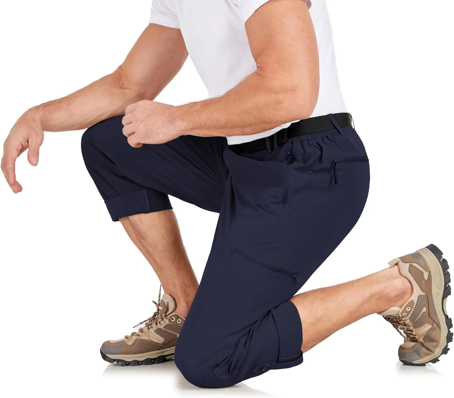 Men's Hiking Cargo Pants Lightweight Tactical Pants Waterproof Travel Work Outdoor Pants with Belt Multi Pockets