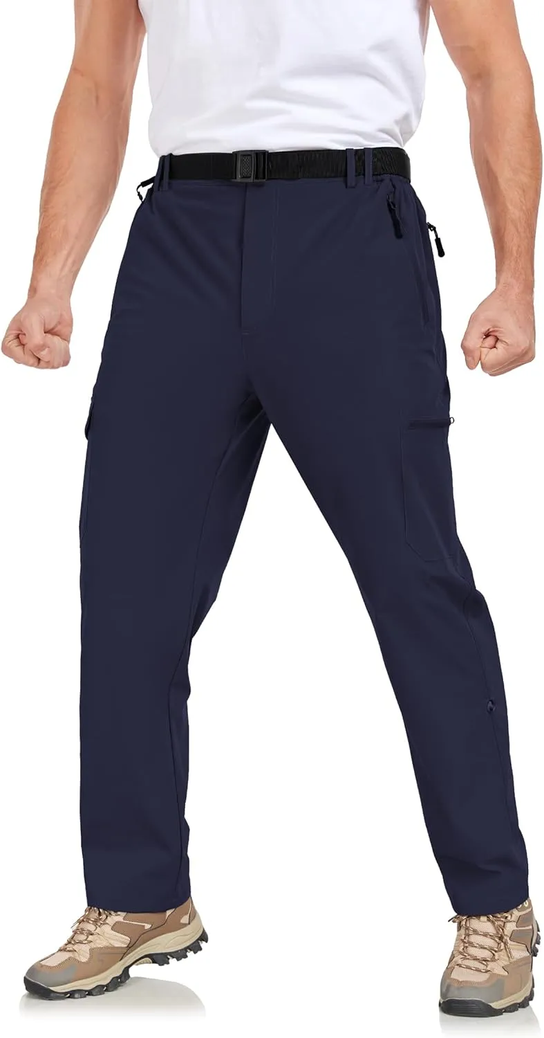 Men's Hiking Cargo Pants Lightweight Tactical Pants Waterproof Travel Work Outdoor Pants with Belt Multi Pockets