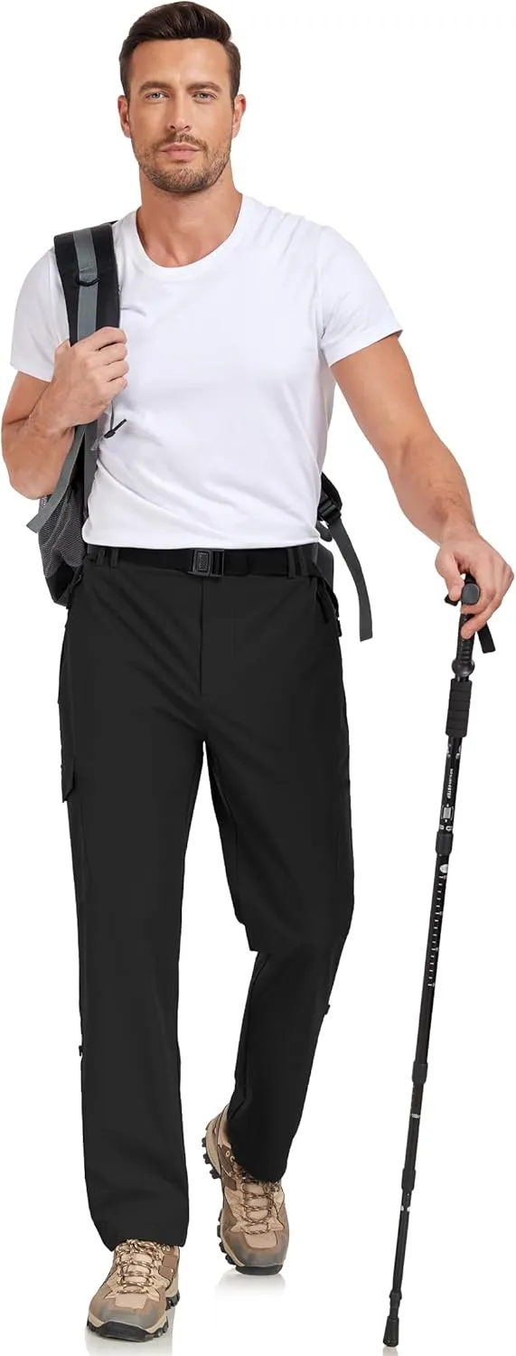 Men's Hiking Cargo Pants Lightweight Tactical Pants Waterproof Travel Work Outdoor Pants with Belt Multi Pockets
