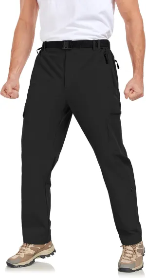 Men's Hiking Cargo Pants Lightweight Tactical Pants Waterproof Travel Work Outdoor Pants with Belt Multi Pockets