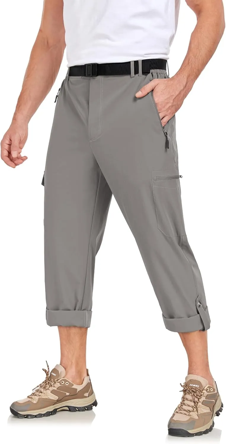 Men's Hiking Cargo Pants Lightweight Tactical Pants Waterproof Travel Work Outdoor Pants with Belt Multi Pockets