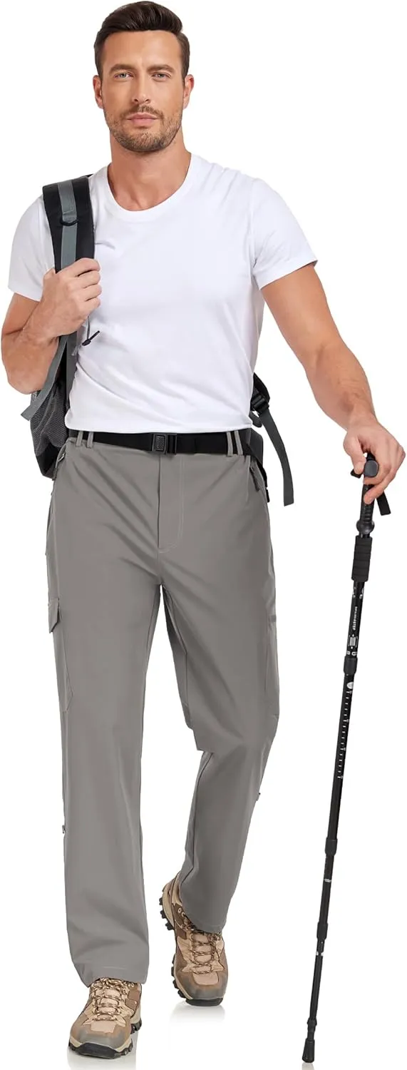 Men's Hiking Cargo Pants Lightweight Tactical Pants Waterproof Travel Work Outdoor Pants with Belt Multi Pockets