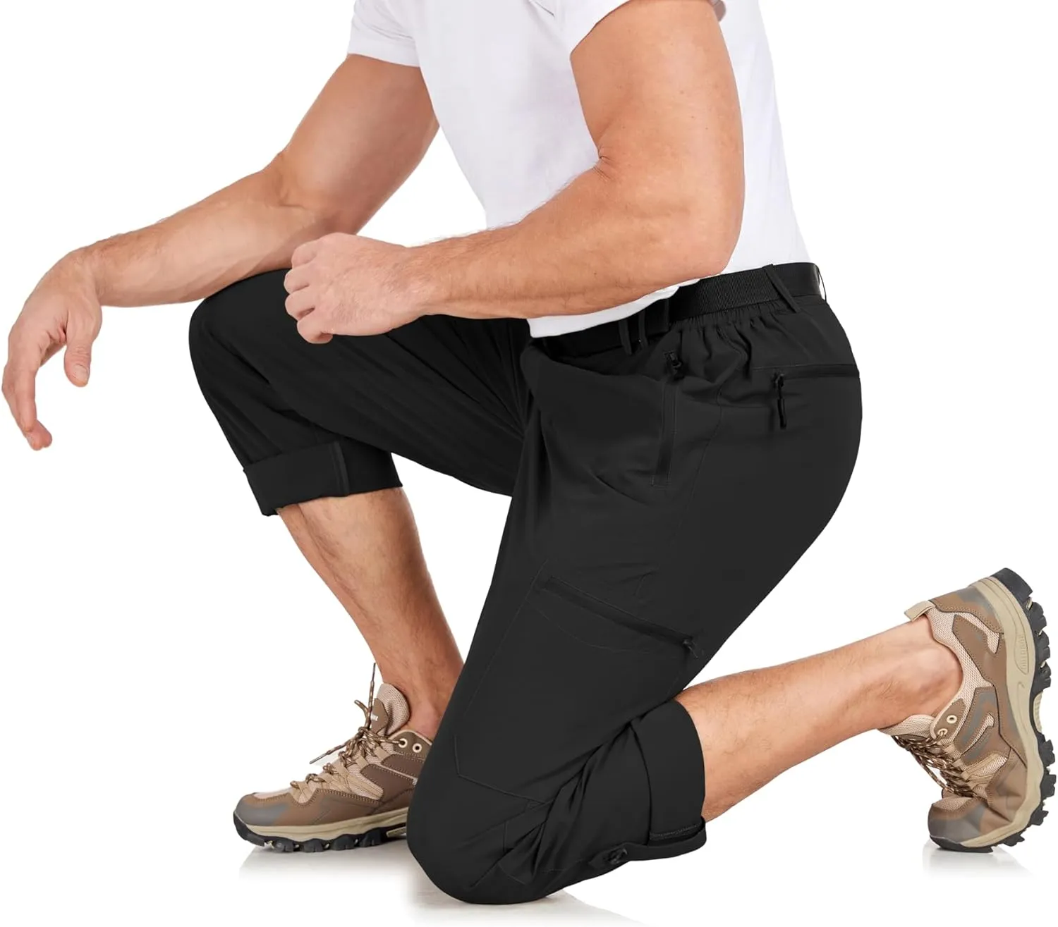 Men's Hiking Cargo Pants Lightweight Tactical Pants Waterproof Travel Work Outdoor Pants with Belt Multi Pockets