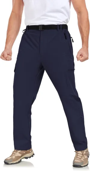 Men's Hiking Cargo Pants Lightweight Tactical Pants Waterproof Travel Work Outdoor Pants with Belt Multi Pockets