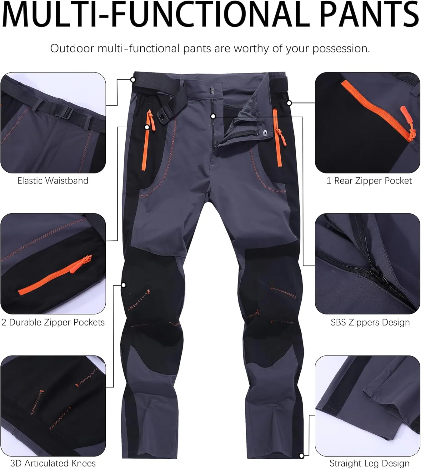 Men's Hiking Cargo Pants Outdoor Water Resistant Lightweight Quick-Dry Athletic Apparel, namely, Pants