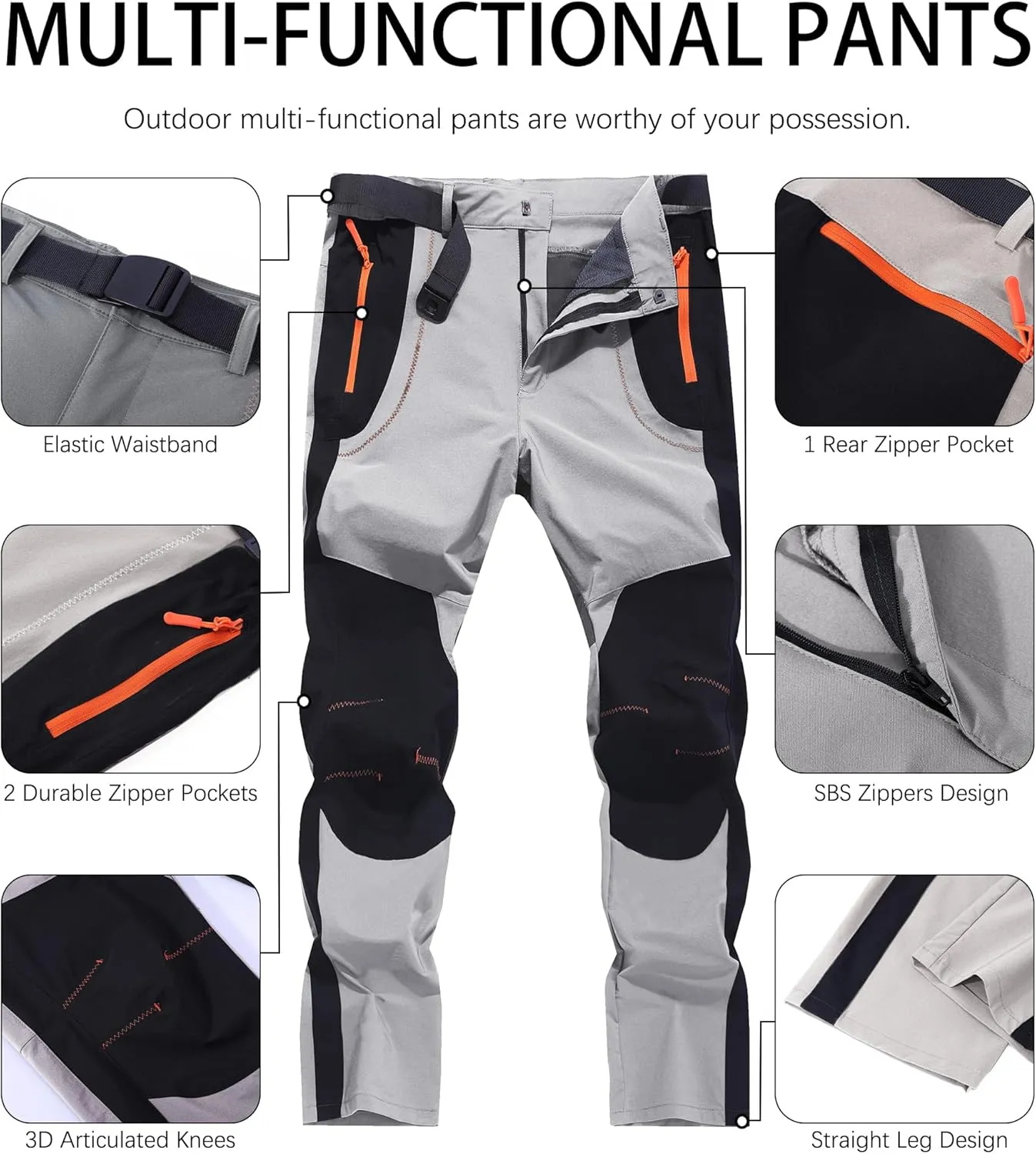 Men's Hiking Cargo Pants Outdoor Water Resistant Lightweight Quick-Dry Athletic Apparel, namely, Pants