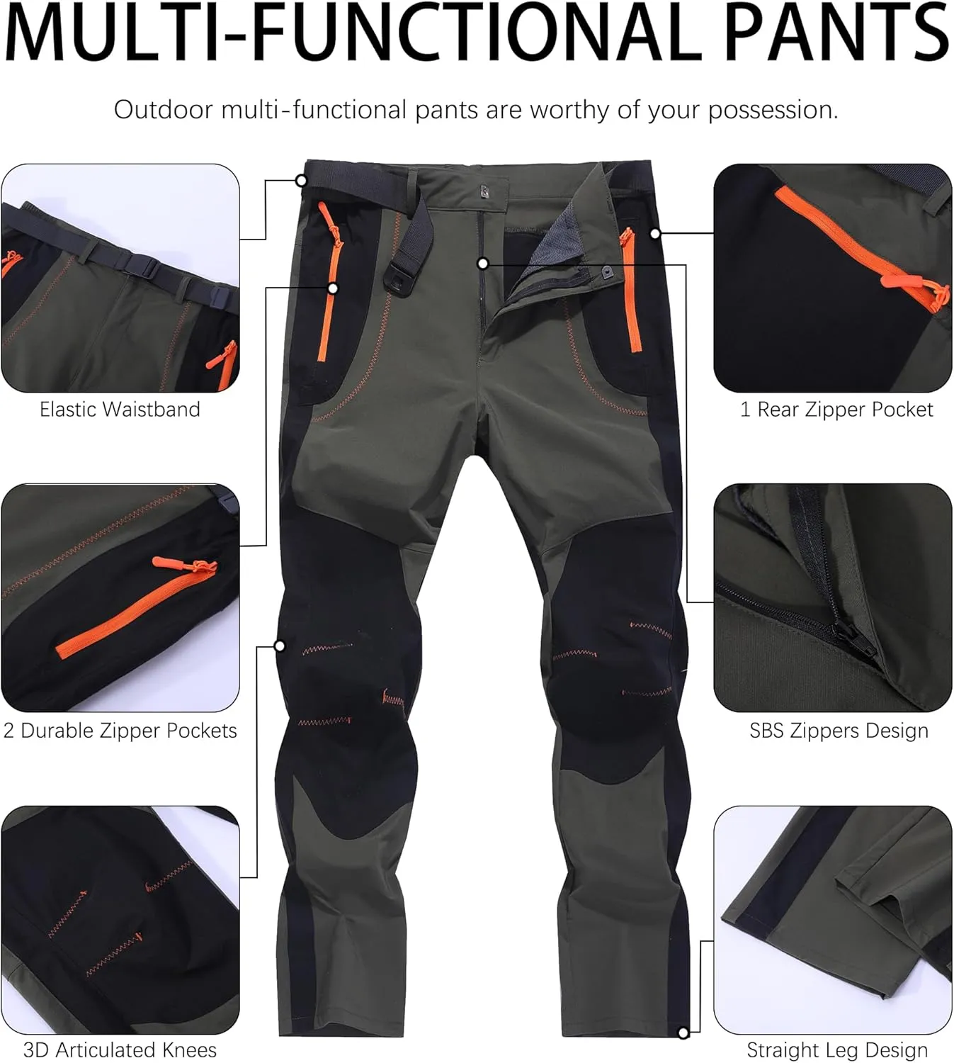 Men's Hiking Cargo Pants Outdoor Water Resistant Lightweight Quick-Dry Athletic Apparel, namely, Pants