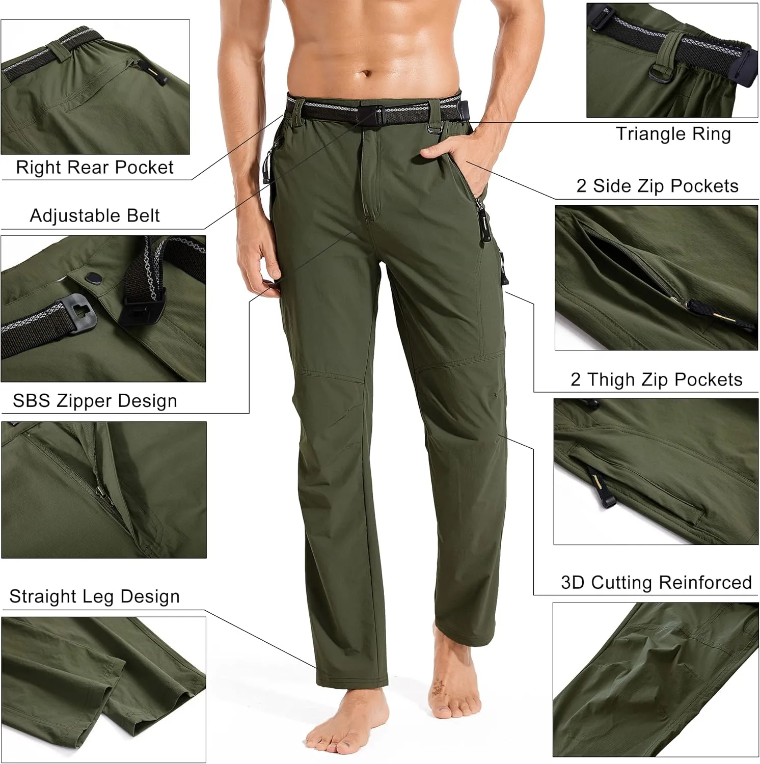 Men's Hiking Cargo Pants Quick-Dry Outdoor Water Resistant Lightweight Mountain Breathable Zipper Pocket Work Pants