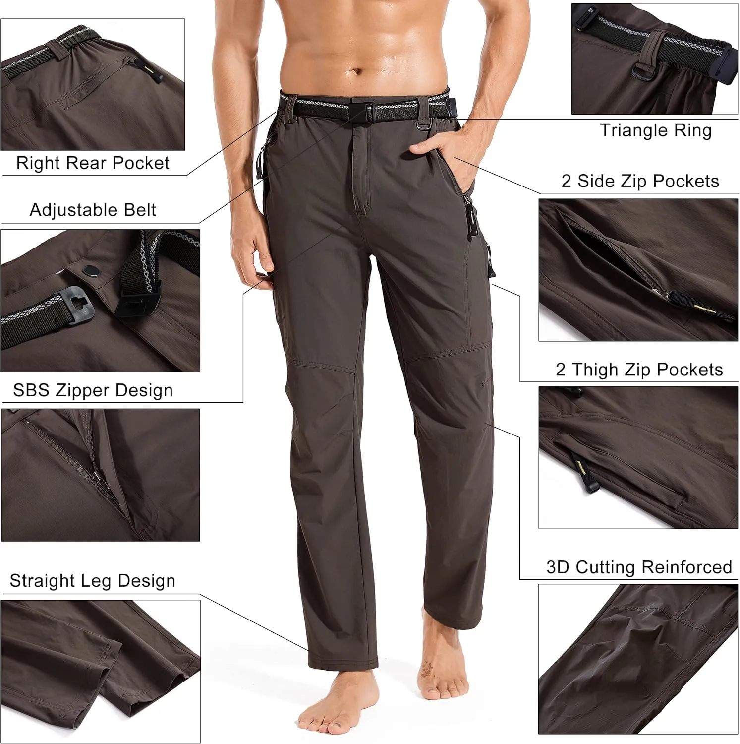Men's Hiking Cargo Pants Quick-Dry Outdoor Water Resistant Lightweight Mountain Breathable Zipper Pocket Work Pants