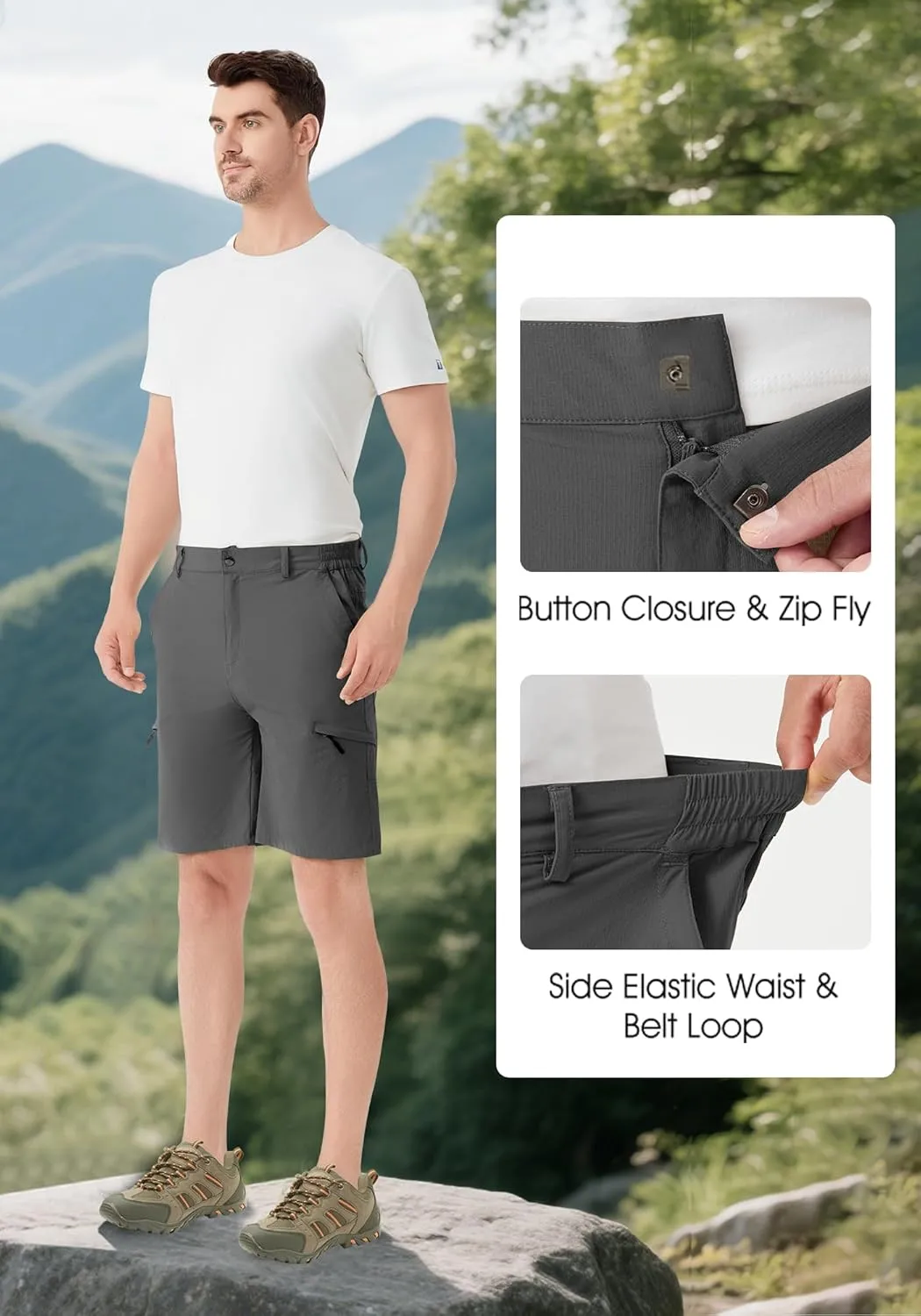 Men's Hiking Cargo Shorts 9" Stretch Quick-Dry Lightweight Outdoor Work Shorts with 6 Pockets for Casual Camping Fishing Golf