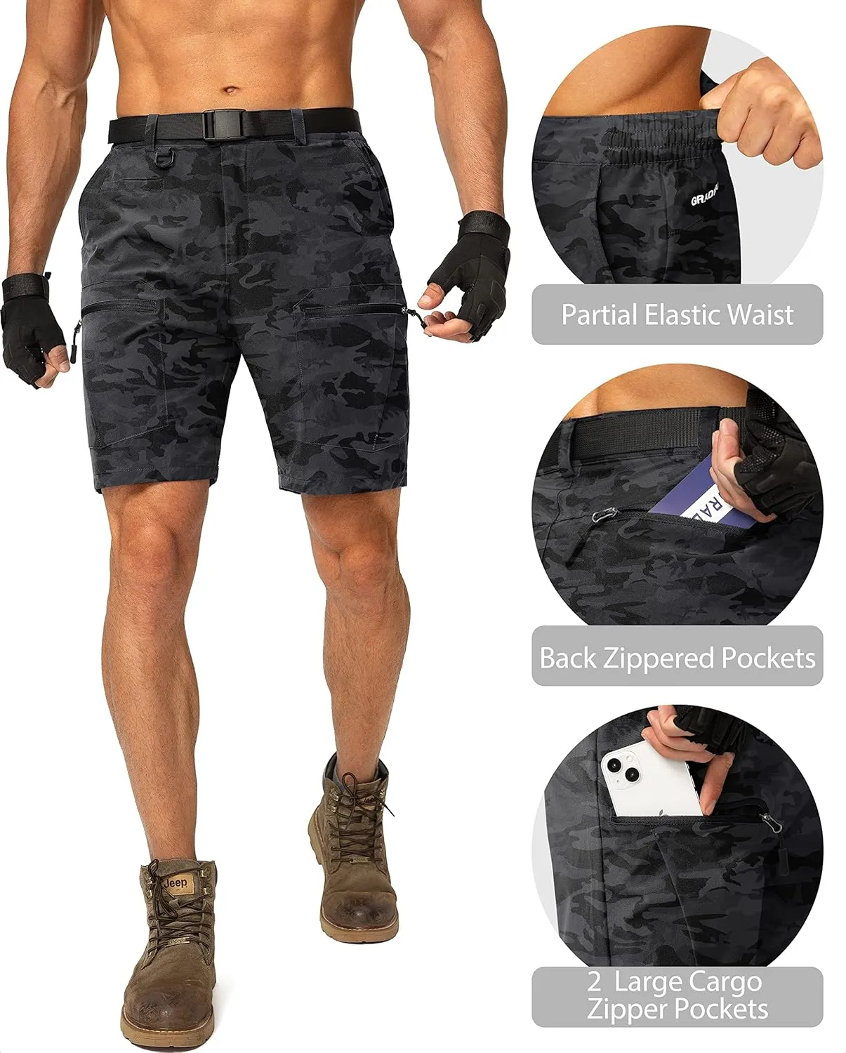 Men's Hiking Cargo Shorts Stretch Quick Dry Outdoor Tactical Shorts for Men with Multi Pocket for Fishing Casual