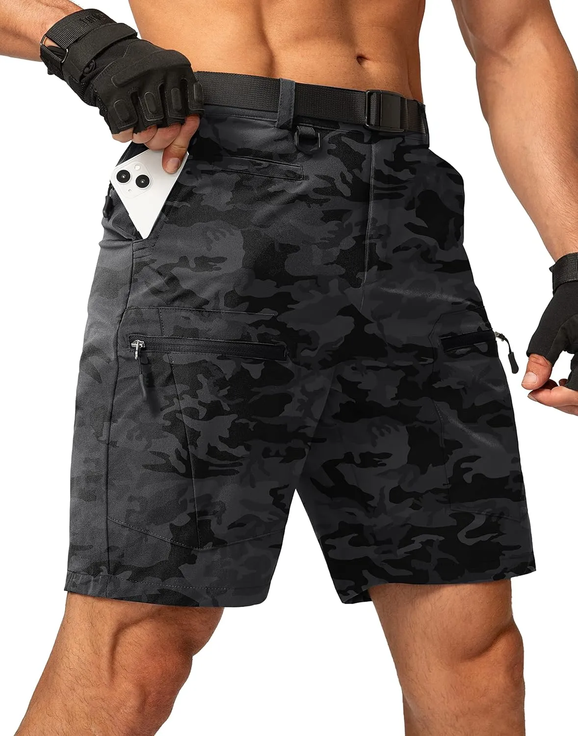 Men's Hiking Cargo Shorts Stretch Quick Dry Outdoor Tactical Shorts for Men with Multi Pocket for Fishing Casual