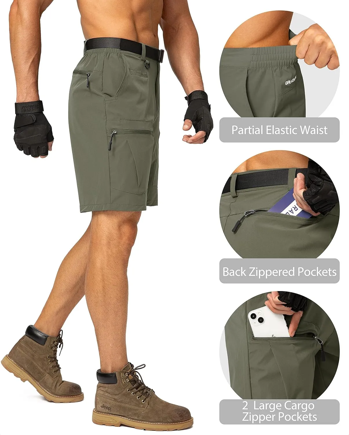 Men's Hiking Cargo Shorts Stretch Quick Dry Outdoor Tactical Shorts for Men with Multi Pocket for Fishing Casual