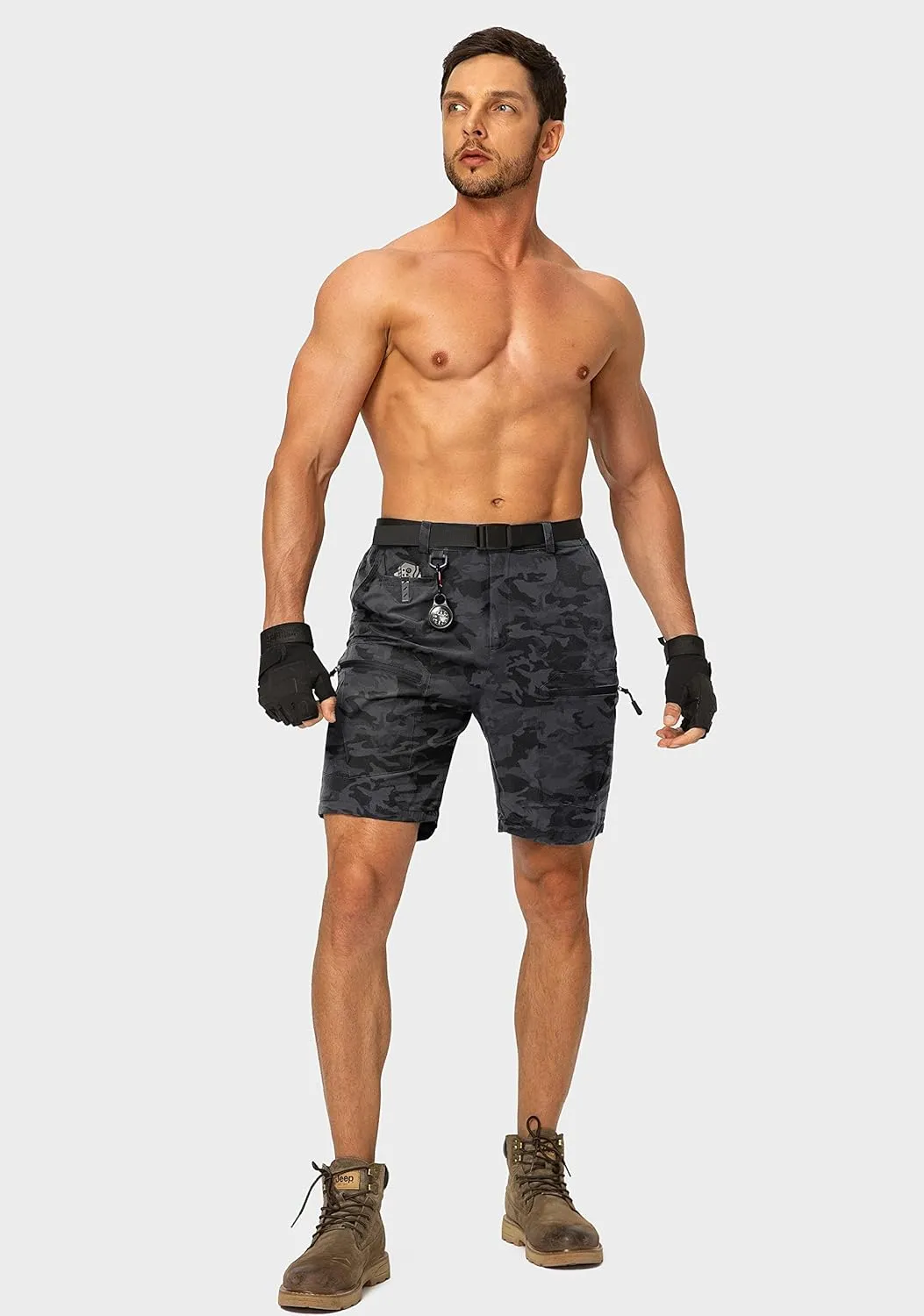 Men's Hiking Cargo Shorts Stretch Quick Dry Outdoor Tactical Shorts for Men with Multi Pocket for Fishing Casual