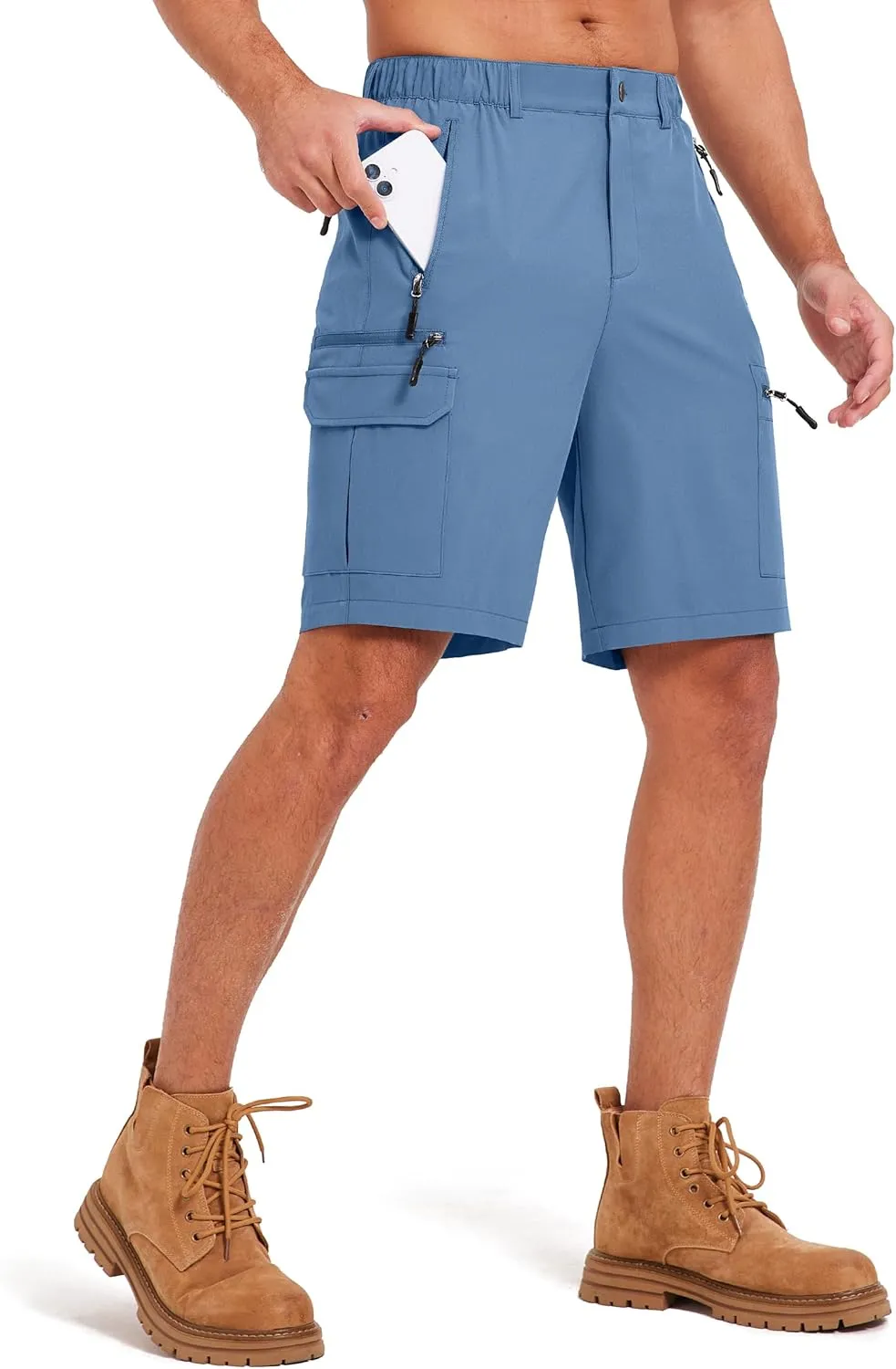 Mens Hiking Cargo Summer Shorts 9" Quick Dry Lightweight Outdoor Fishing Golf Casual Elastic Waist Loose Fit 6 Pocket