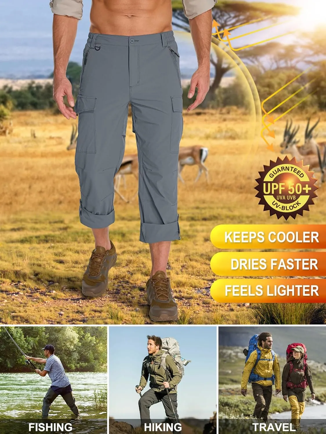 Mens Hiking Pants Convertible Lightweight Quick Dry Fishing Safari Camping Travel boy Scout Pants