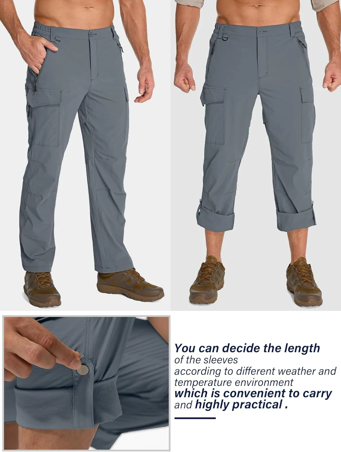 Mens Hiking Pants Convertible Lightweight Quick Dry Fishing Safari Camping Travel boy Scout Pants