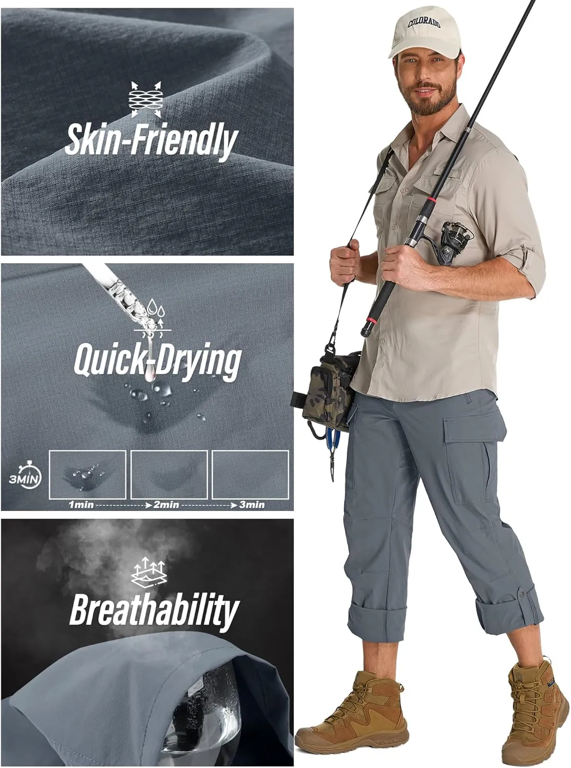 Mens Hiking Pants Convertible Lightweight Quick Dry Fishing Safari Camping Travel boy Scout Pants
