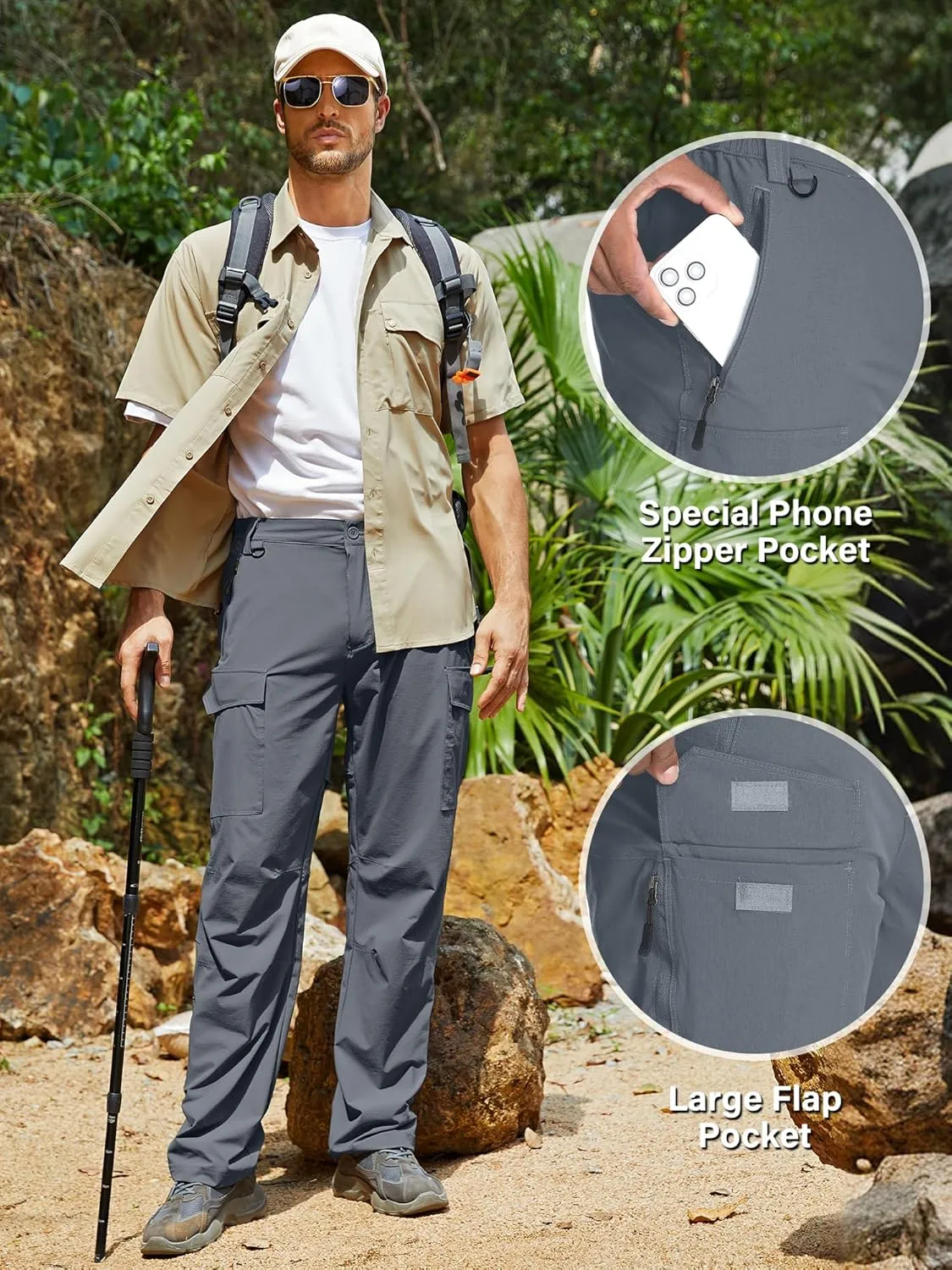 Mens Hiking Pants Convertible Lightweight Quick Dry Fishing Safari Camping Travel boy Scout Pants