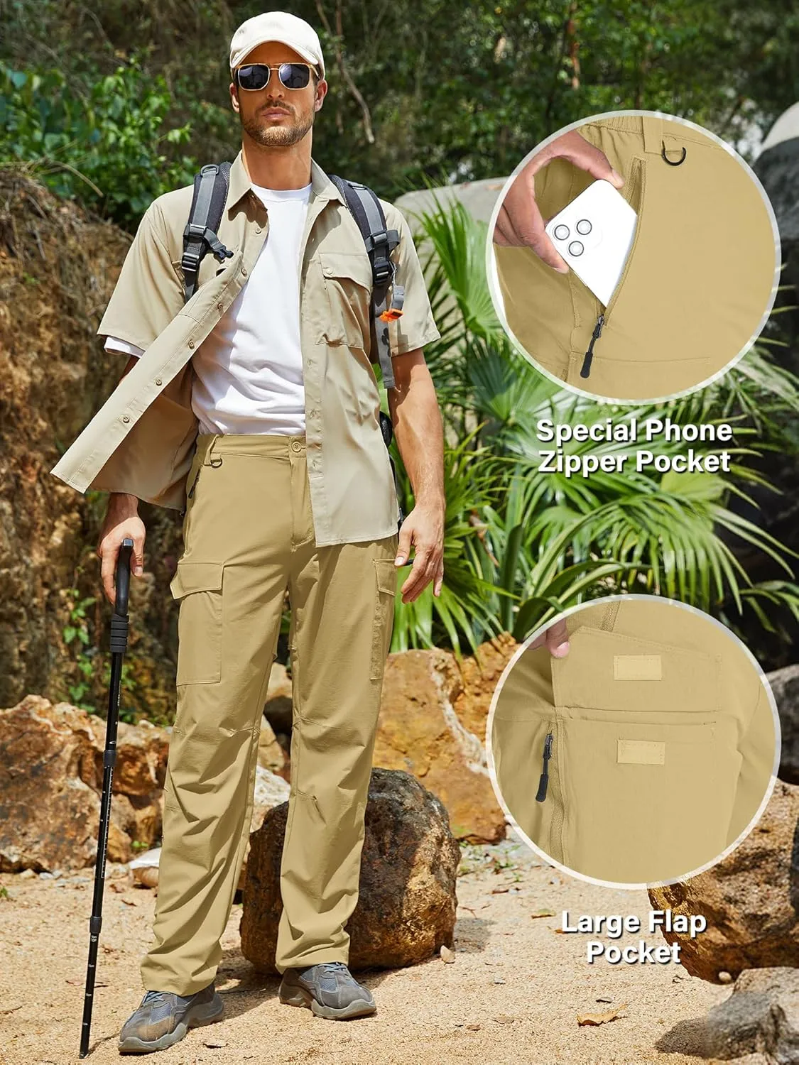 Mens Hiking Pants Convertible Lightweight Quick Dry Fishing Safari Camping Travel boy Scout Pants