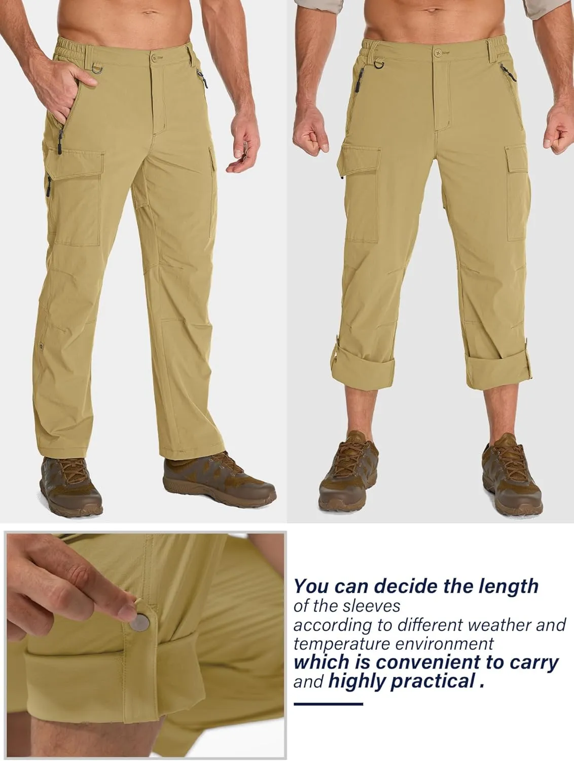 Mens Hiking Pants Convertible Lightweight Quick Dry Fishing Safari Camping Travel boy Scout Pants