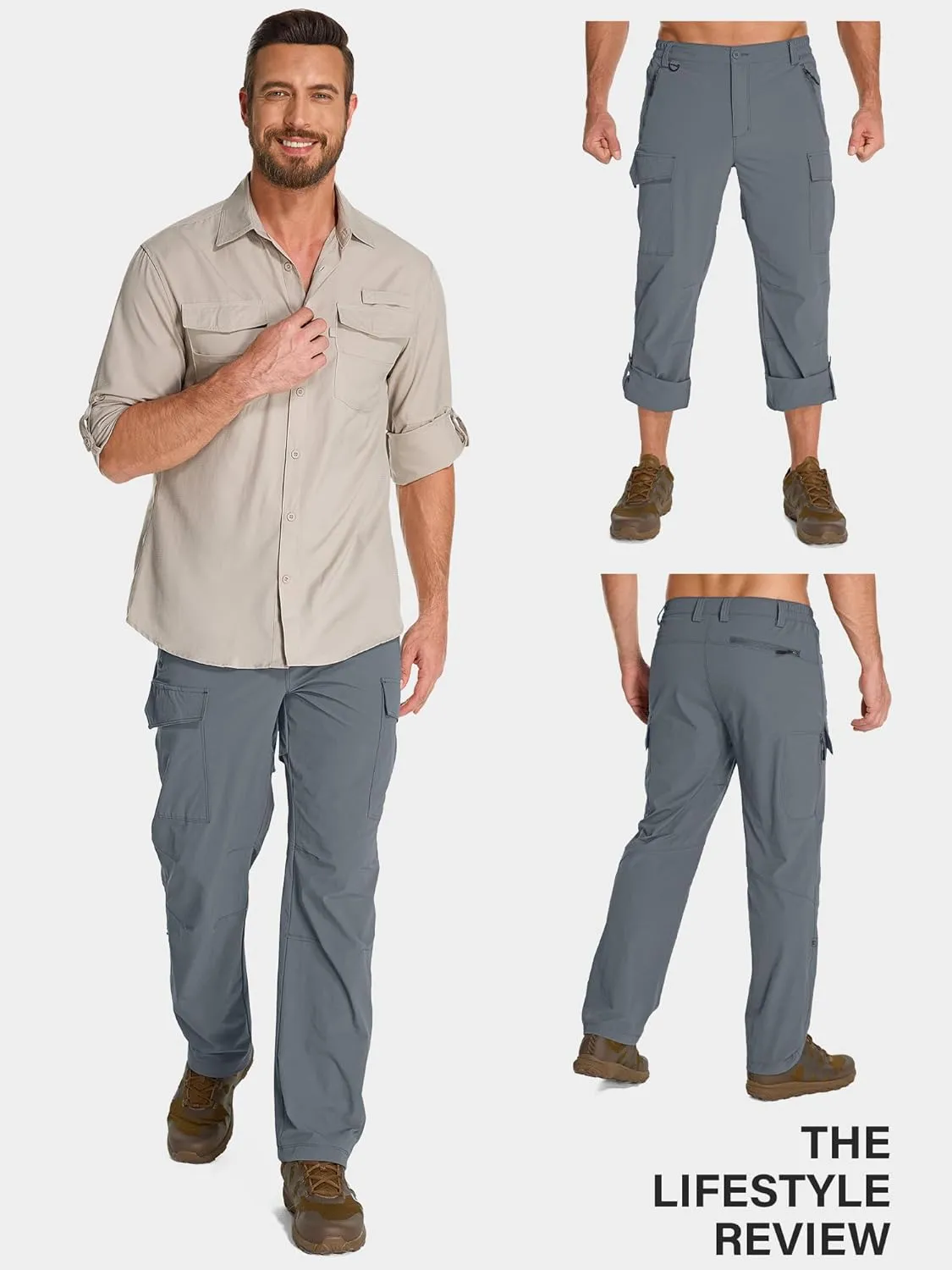 Mens Hiking Pants Convertible Lightweight Quick Dry Fishing Safari Camping Travel boy Scout Pants