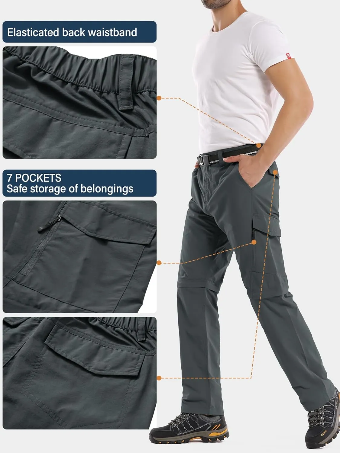 Mens Hiking Pants Convertible Outdoor Waterproof Quick Dry Zip Off Lightweight Travel Fishing Boy Scout Pants